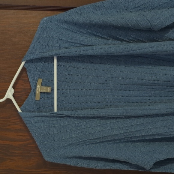 Naturals D & Co Turquoise Blue Linen Blend Long Sleeve Cardigan Size Medium - Picture 3 of 8